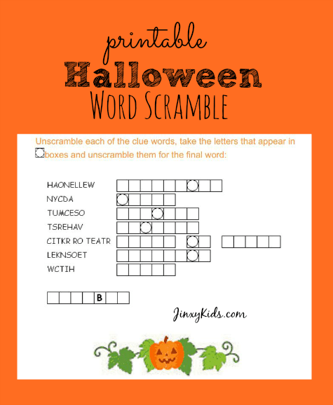 Free Printable Halloween Word Scramble Image