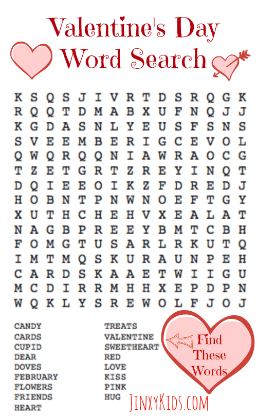 FREE Printable Valentine's Day Word Search Puzzle Jinxy Kids