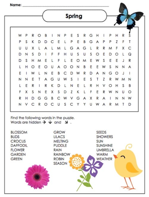 Spring Word Search Puzzle Printable - Jinxy Kids