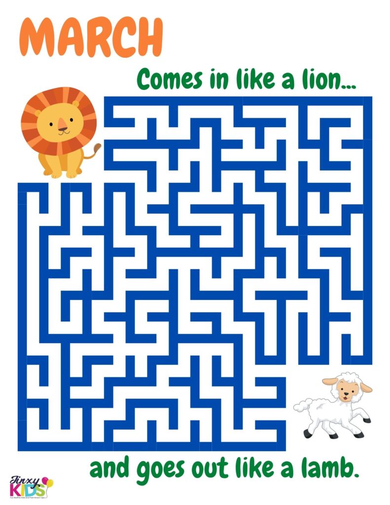 Free Printable March Lion and Lamb Maze Activity