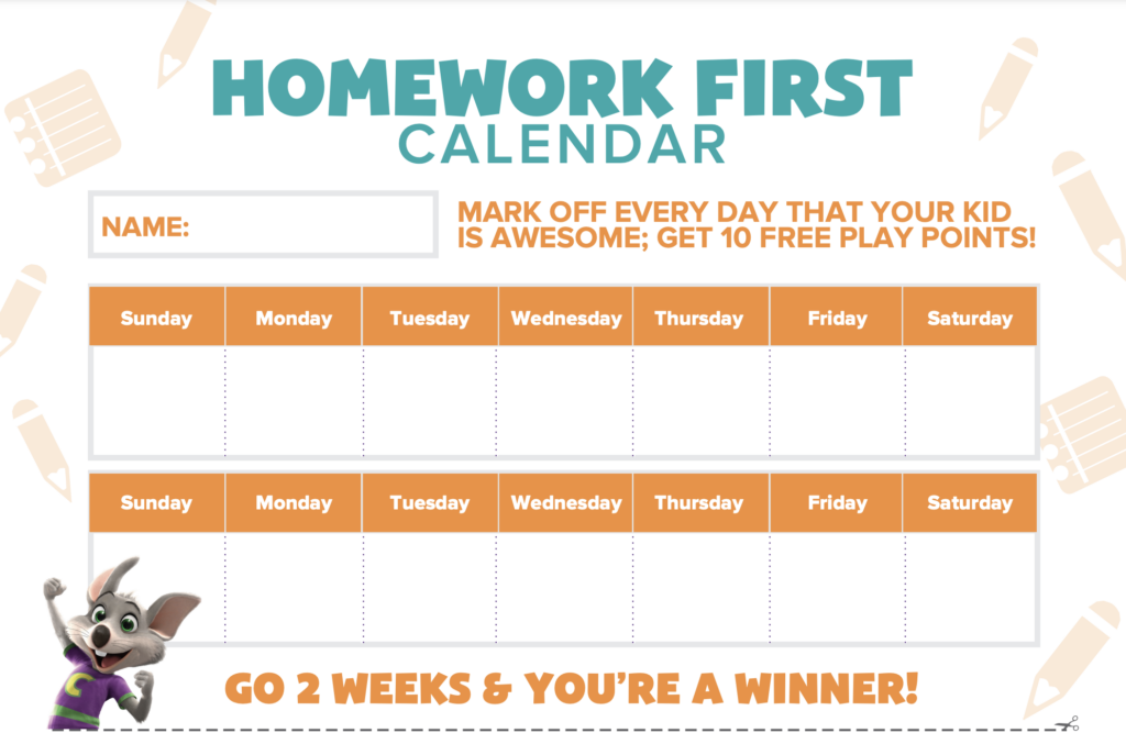 Free Printable Chuck E Cheese Reward Calendar