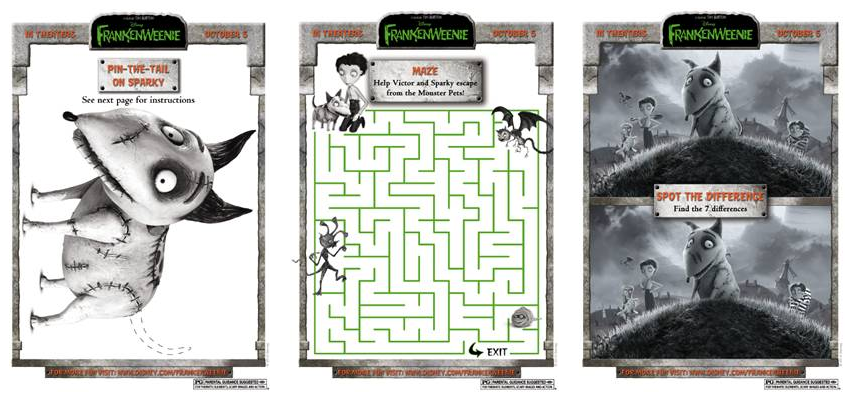 FREE Printable Frankenweenie Activity Sheets