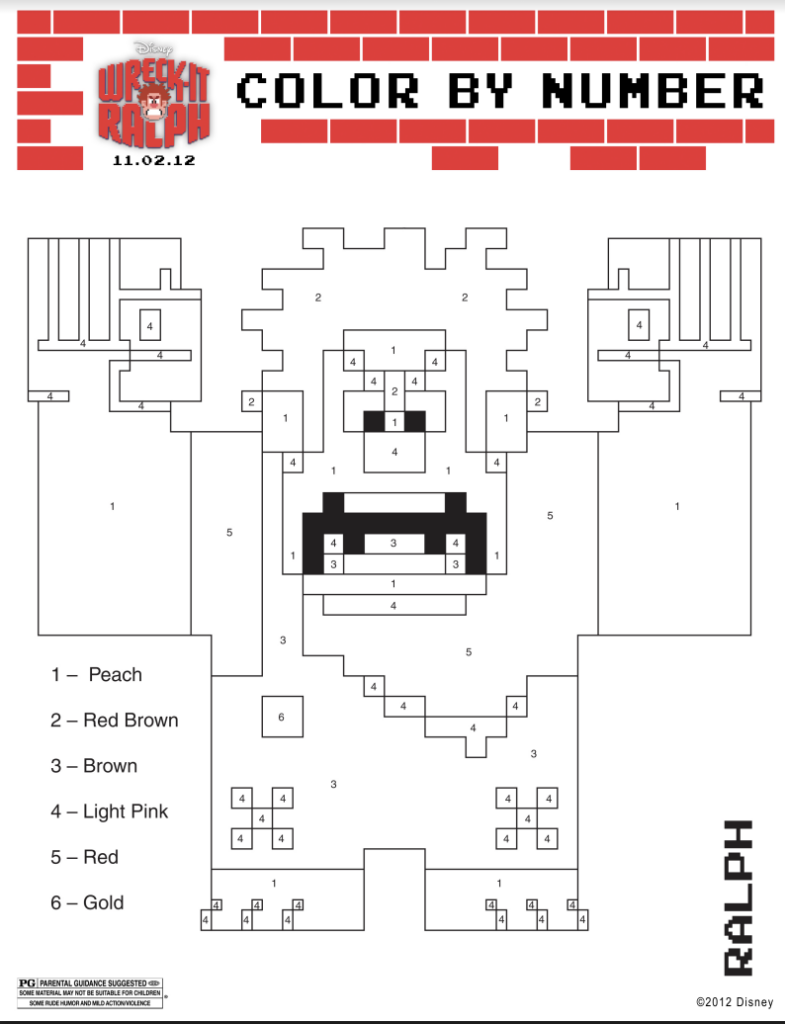 Wreck It Ralph Color By Number Printable Activity Sheet