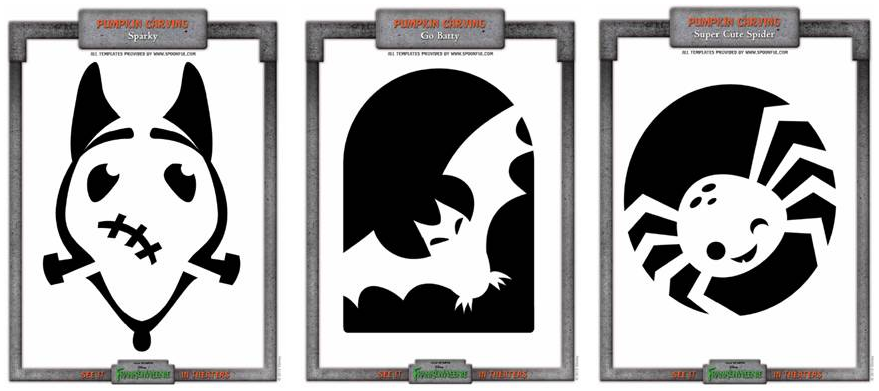 free printable pumpkin stencils bat spider and sparky from frankenweenie jinxy kids