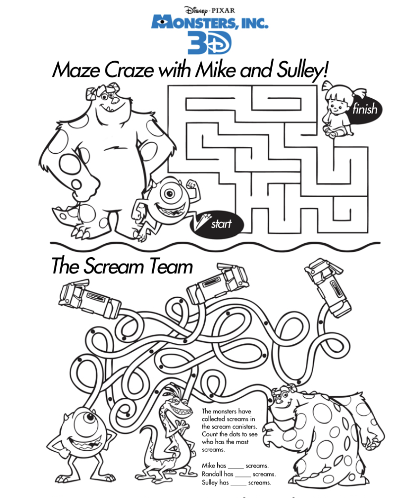 Monsters Inc Printable Maze Activity