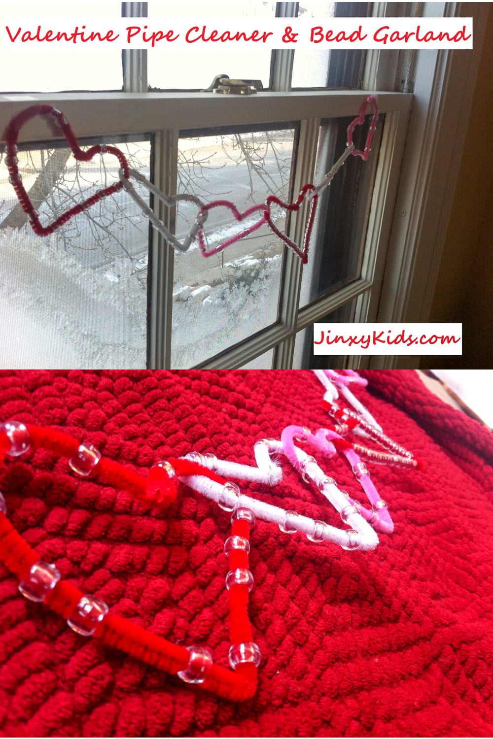 Valentine Heart Garland with Pipe Cleaners and Beads Jinxy Kids