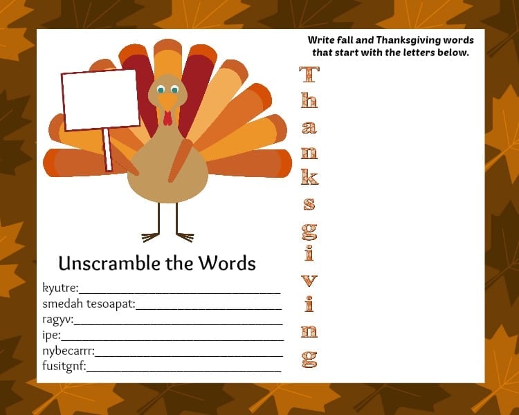 Thanksgiving Kids Placemat