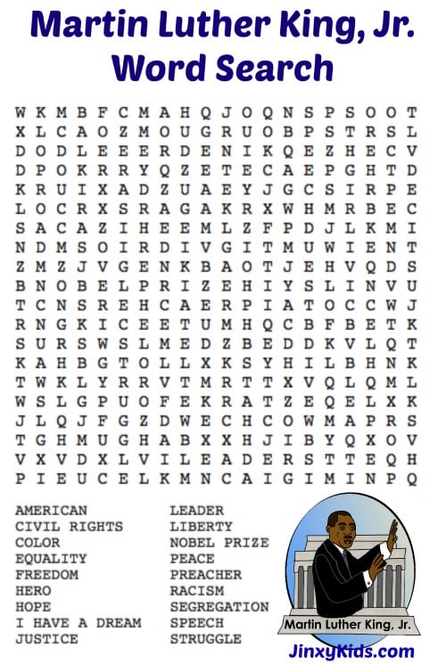 FREE Printable Martin Luther King Jr Word Search Puzzle Jinxy Kids