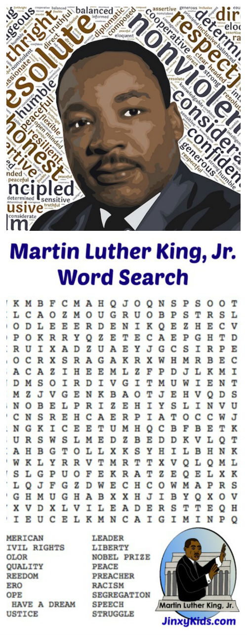 FREE Printable Martin Luther King, Jr. Word Search Puzzle Jinxy Kids