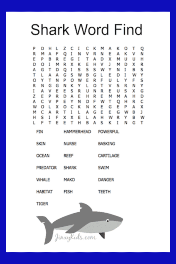 Shark Word Find Puzzle