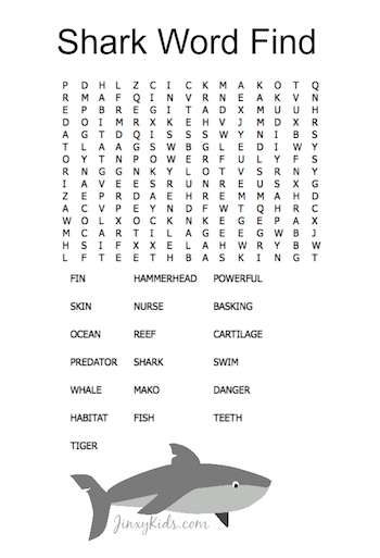 Shark Word Find Puzzle