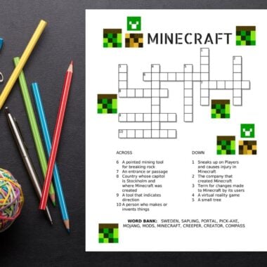Minecraft Crossword Puzzle Printable.