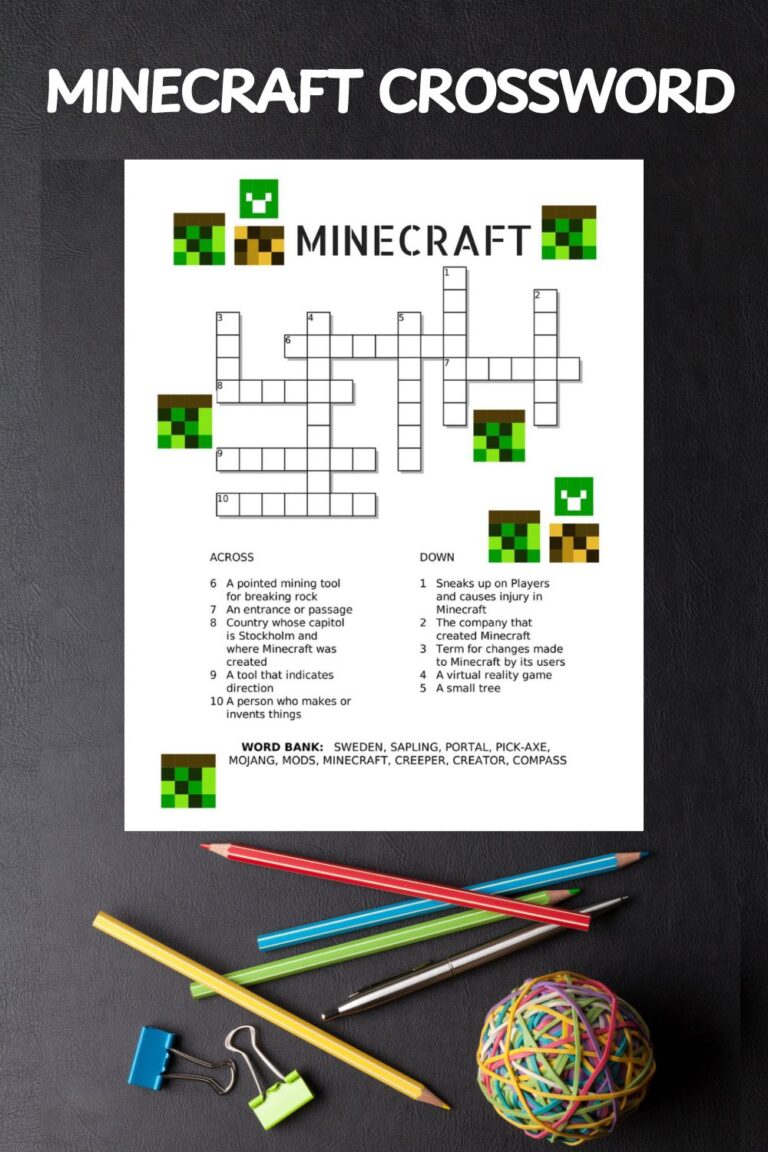 Free Printable Minecraft Crossword Puzzle - Jinxy Kids
