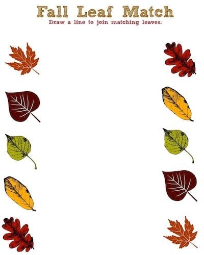 Fall Leaf Printable Activity Sheet Leaf Match Jinxy Kids