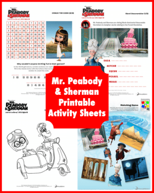 Mr. Peabody and Sherman Printable Bookmarks & Activity Sheets - Jinxy Kids