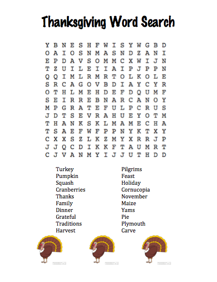 Thanksgiving Word Search Puzzle