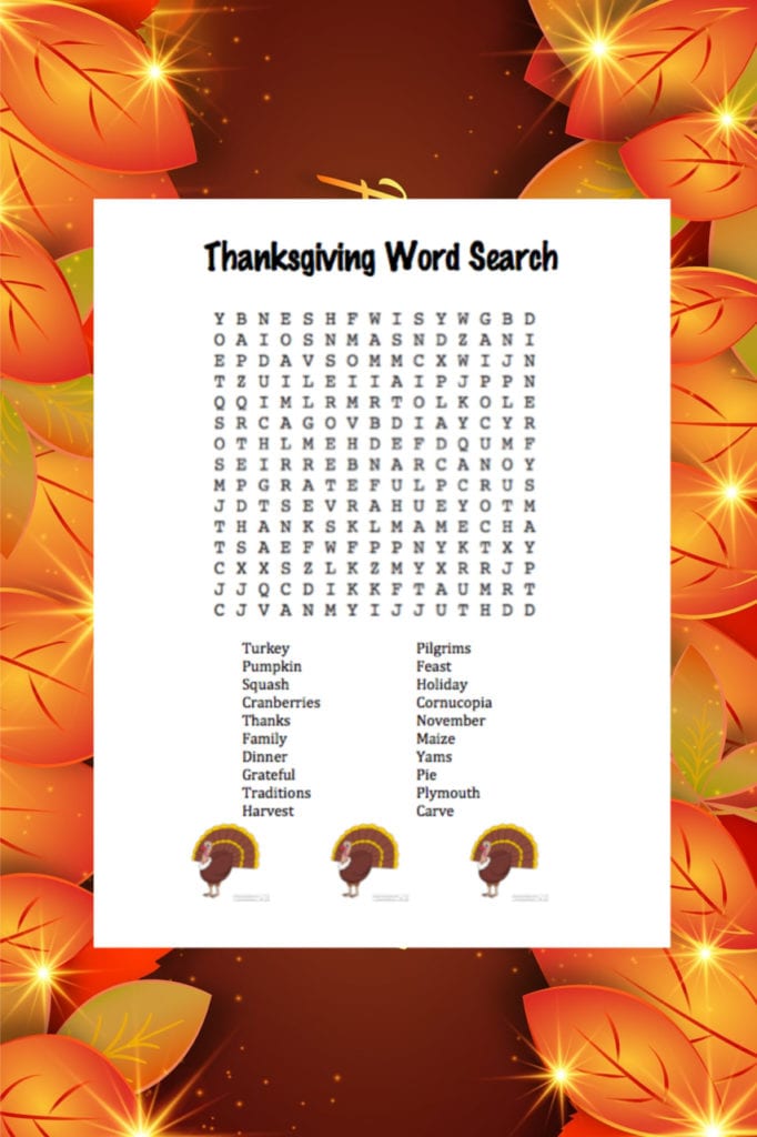 Thanksgiving word search puzle