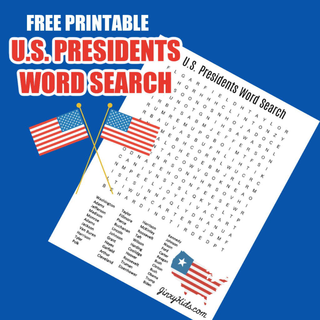 FREE Printable US Presidents Word Search - Jinxy Kids