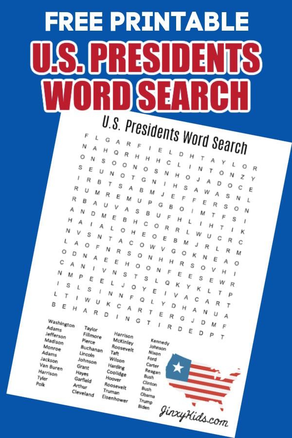 FREE Printable US Presidents Word Search Jinxy Kids