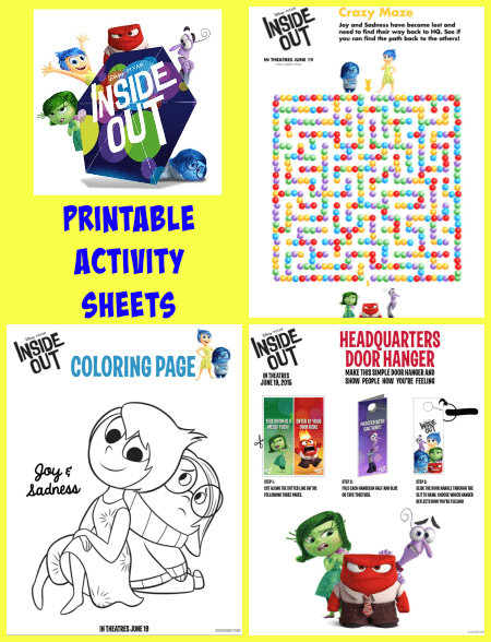 Inside Out Printable Activity Sheets