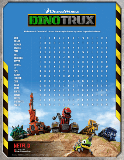 Printable Dinotrux Word Search Puzzle 