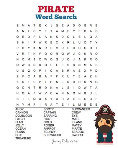 FREE Printable Pirate Word Search Puzzle