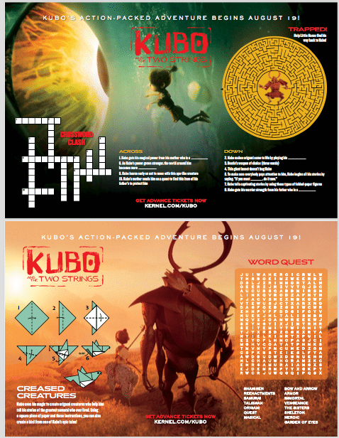 Kubo and the Two Strings Printable Activity Sheets