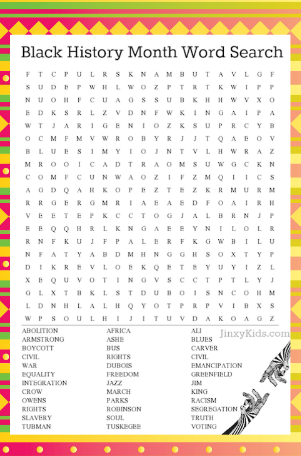 This free printable Black History Month Word Search puzzle will help