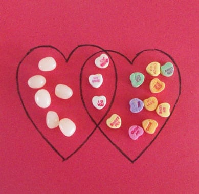 hearts on a card with candies attached
