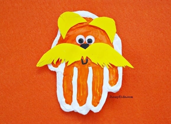 Handprint Lorax Craft with Microwave Salt Dough - Jinxy Kids