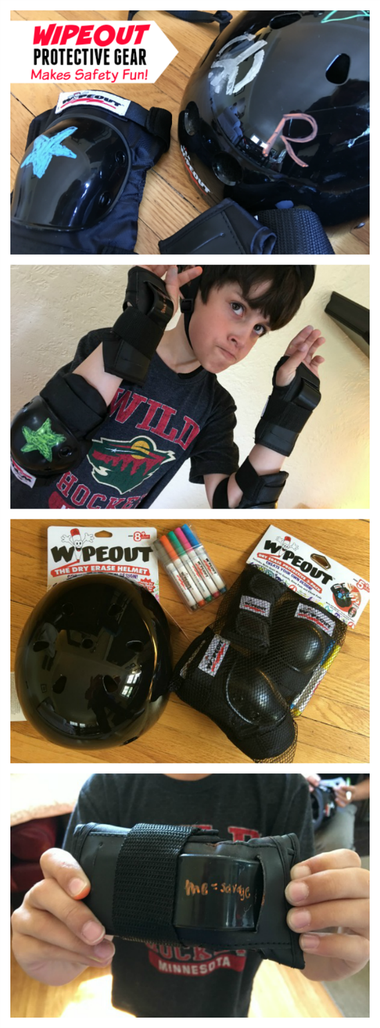 Wipeout Dry Erase Helmets and Safety Gear that kids can decorate themselves with included dry erase markers help make safety FUN!