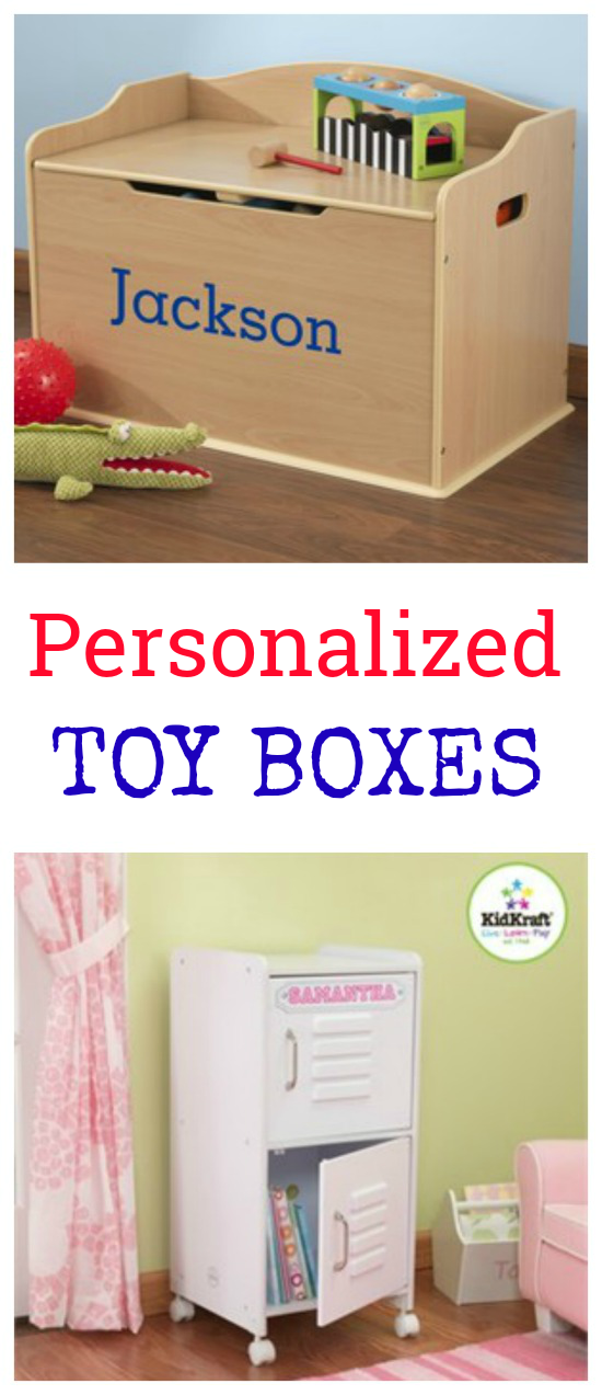 toy boxes with names on