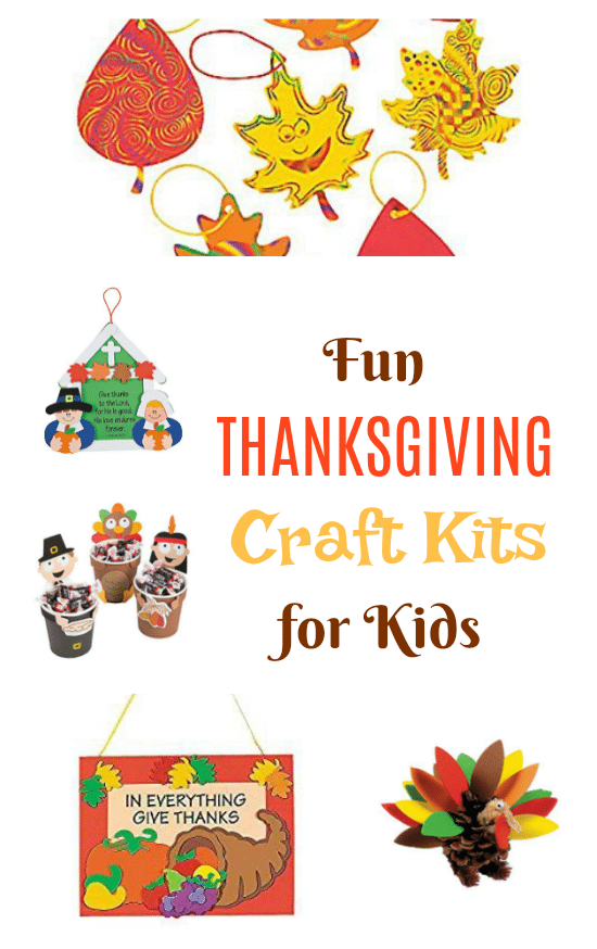 These fun Thanksgiving craft kits for kids have everything you need to make a Thanksgiving themed craft with your kids at home or in the classroom. Themes include turkeys, pumpkins, pilgrims, food, family and thankfulness.