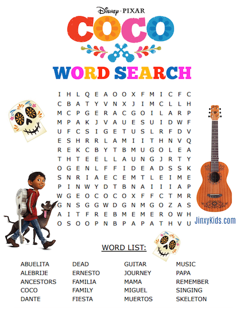 free printable coco word search puzzle jinxy kids