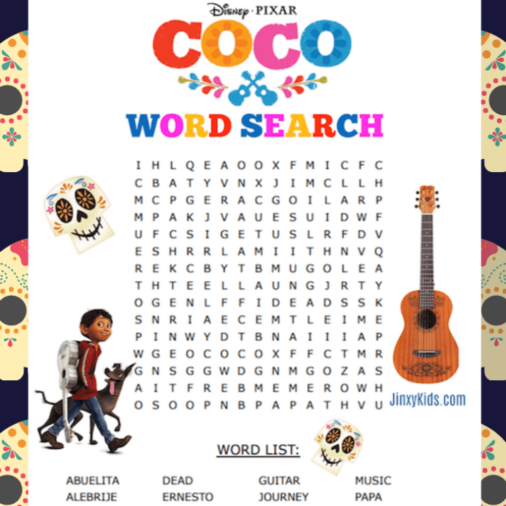Coco Free Printable Disney Word Search