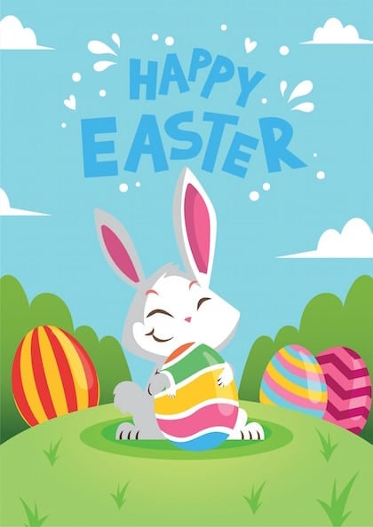 happy easter card with bunny holding egg