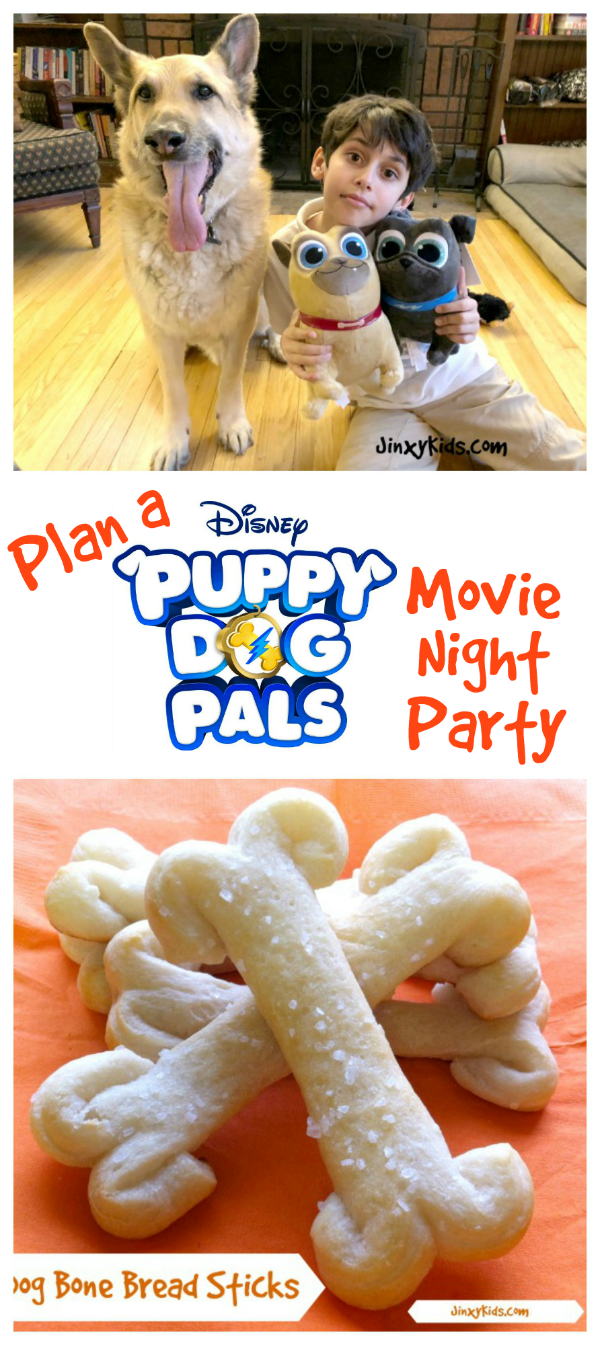 Plan a fun Puppy Dog Pals Movie Night Party with a dog bone bread stick recipe, printable activities and more! 