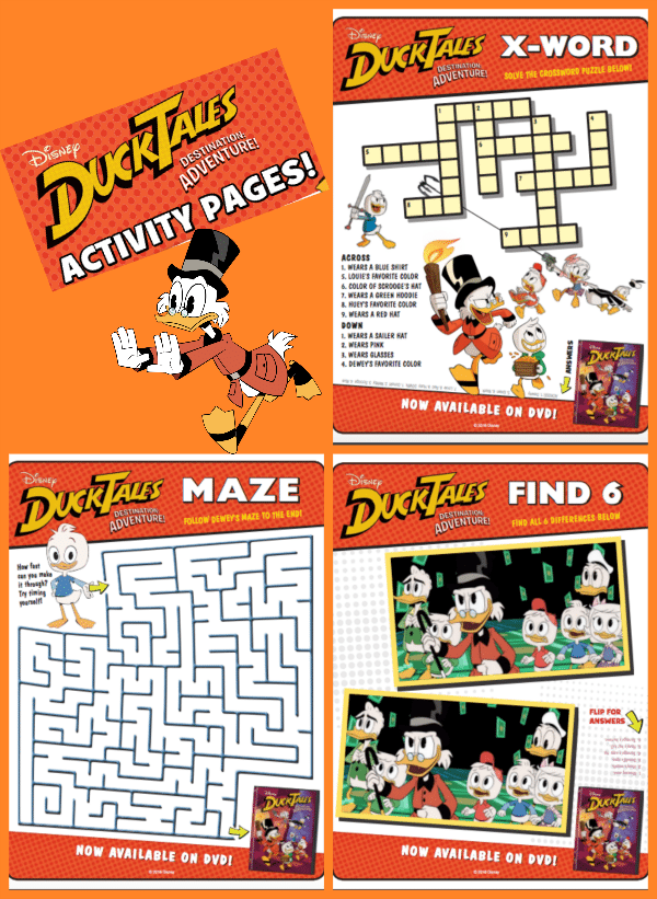 Get in on the fun with these DuckTales Printable Activity Sheets! You can download and print a fun coloring page, find the differences, maze, and crossword puzzle for your kids to complete.