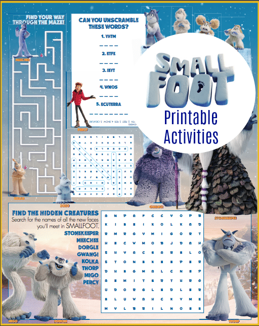 Smallfoot Printable Activity Sheets