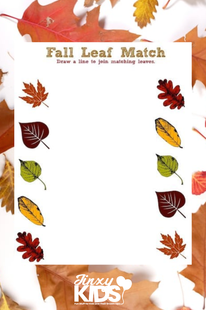 Fall Leaf Printable Activity Sheet - Leaf Match - Jinxy Kids