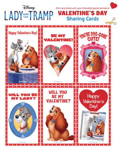 FREE Printable Lady and the Tramp Valentines - Jinxy Kids