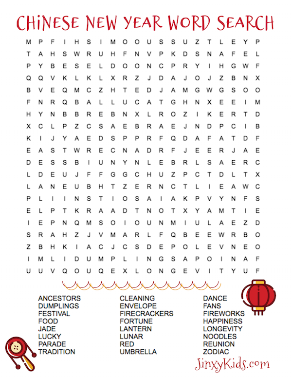 Chinese New Year Word Find Puzzle