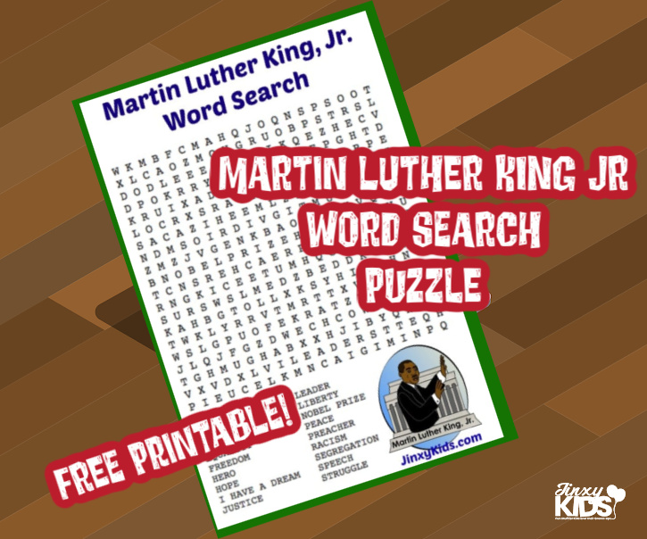 FREE Printable Martin Luther King Jr Word Search Puzzle Jinxy Kids