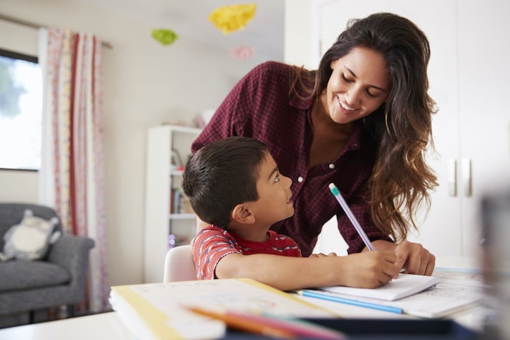 Mother Homeschooling Son - Hispanic