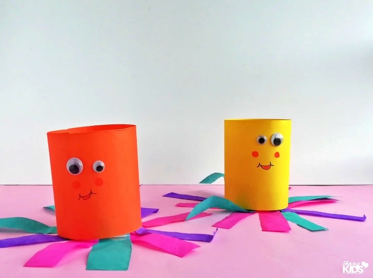 Easy Paper Octopus Craft for Kids in Orange and Yellow