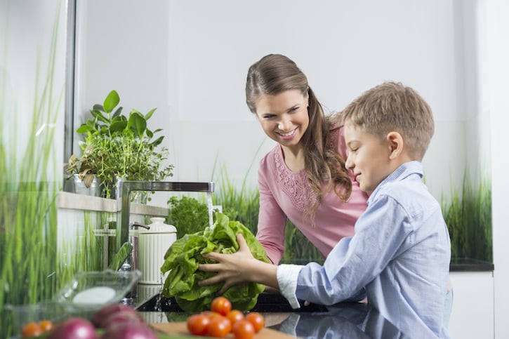 mother and son cooking