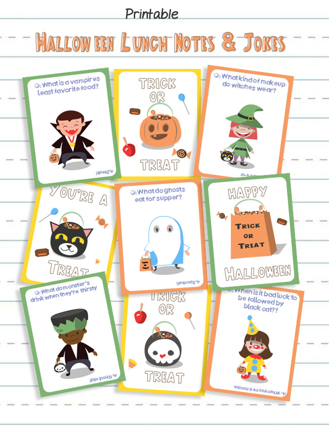 Free Printable Halloween Lunchbox Notes with Jokes and Riddles