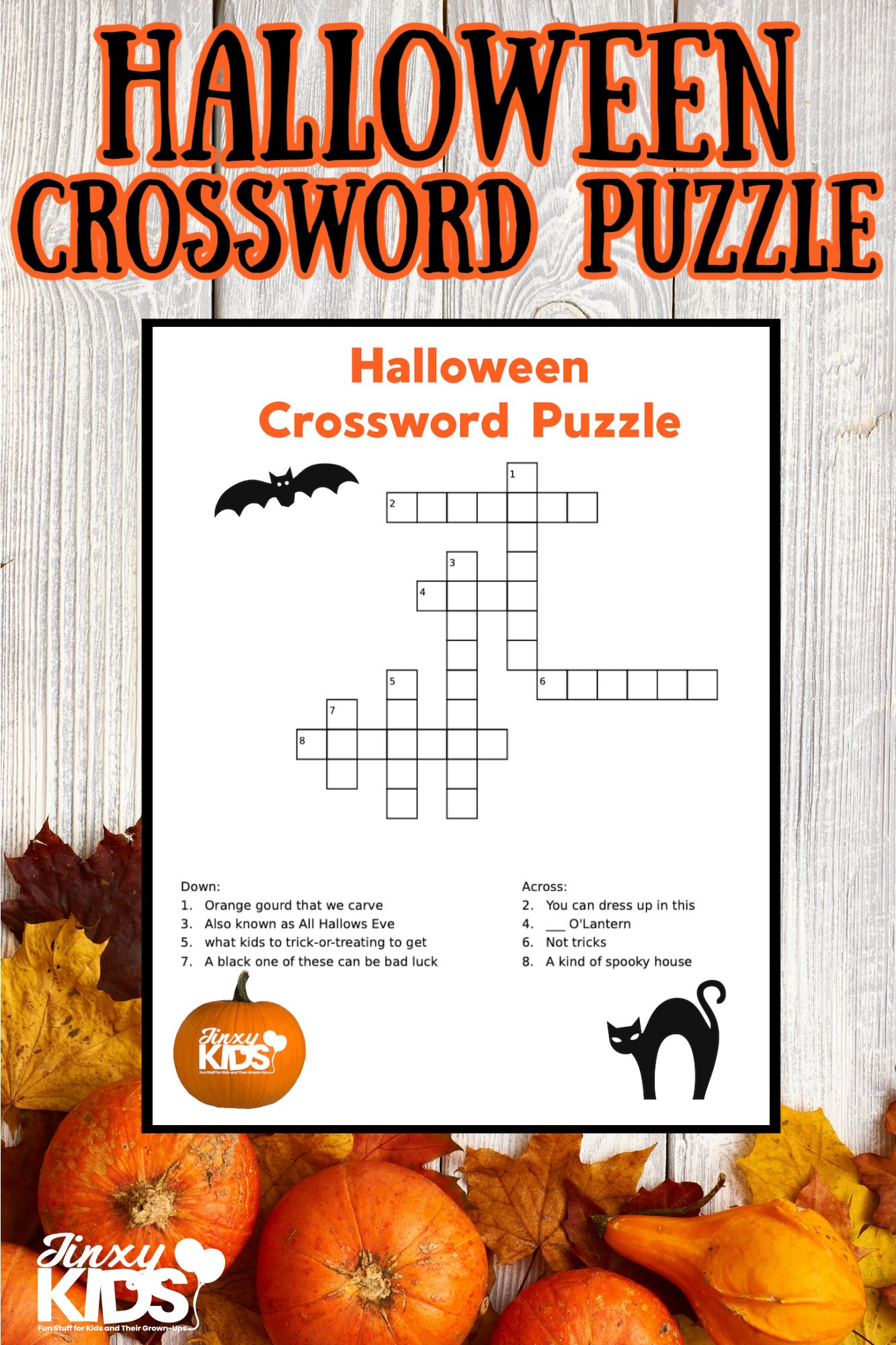 Halloween Crossword Puzzle for Kids Free Printable Jinxy Kids