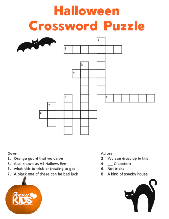 Halloween Crossword Puzzle for Kids Free Printable Jinxy Kids