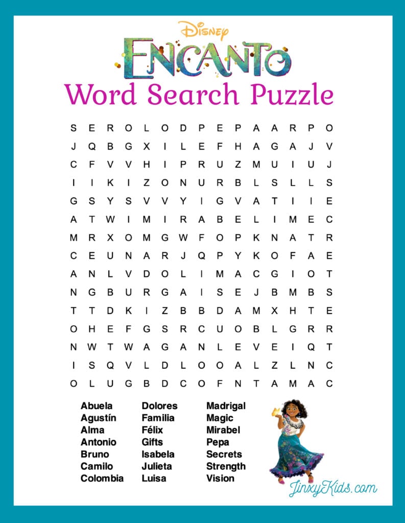 free printable encanto word search puzzle jinxy kids